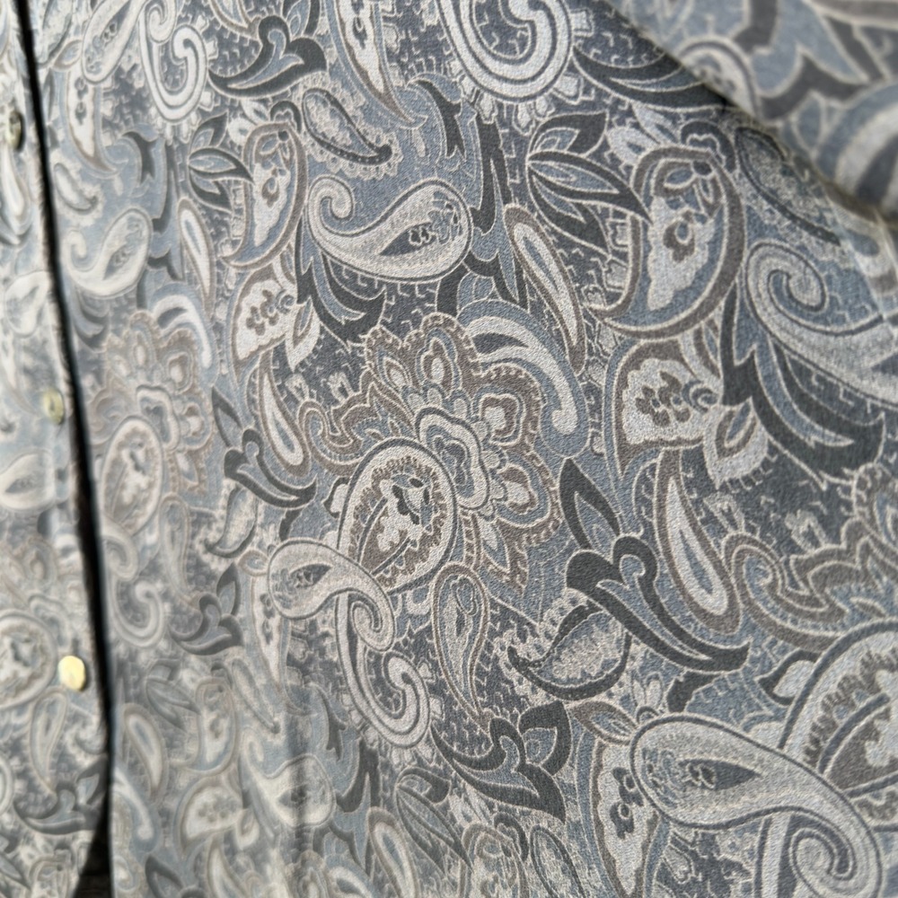VTG 90s Harolds Women 100% SILK Fairy Grunge Button Front Top Large Gray Paisely - Picture 5 of 7